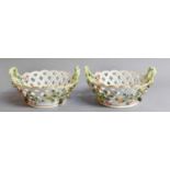 A Pair of 20th Century Meissen Twin-Handled Baskets, flower encrusted, 18cmSome chips to the