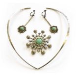 A Torque, Brooch/Pendant and A Pair of Matching Drop Earrings, by David Andersen, brooch/pendant