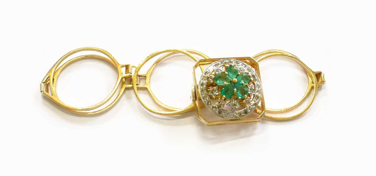 An Emerald and Diamond Transition Ring/Bracelet, the circular pierced floral plaque comprising of - Image 3 of 3