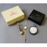 A Lady's 9 Carat Gold Omega wristwatch, with Omega outer box and booklets, a Lady's Aubax 9 Carat