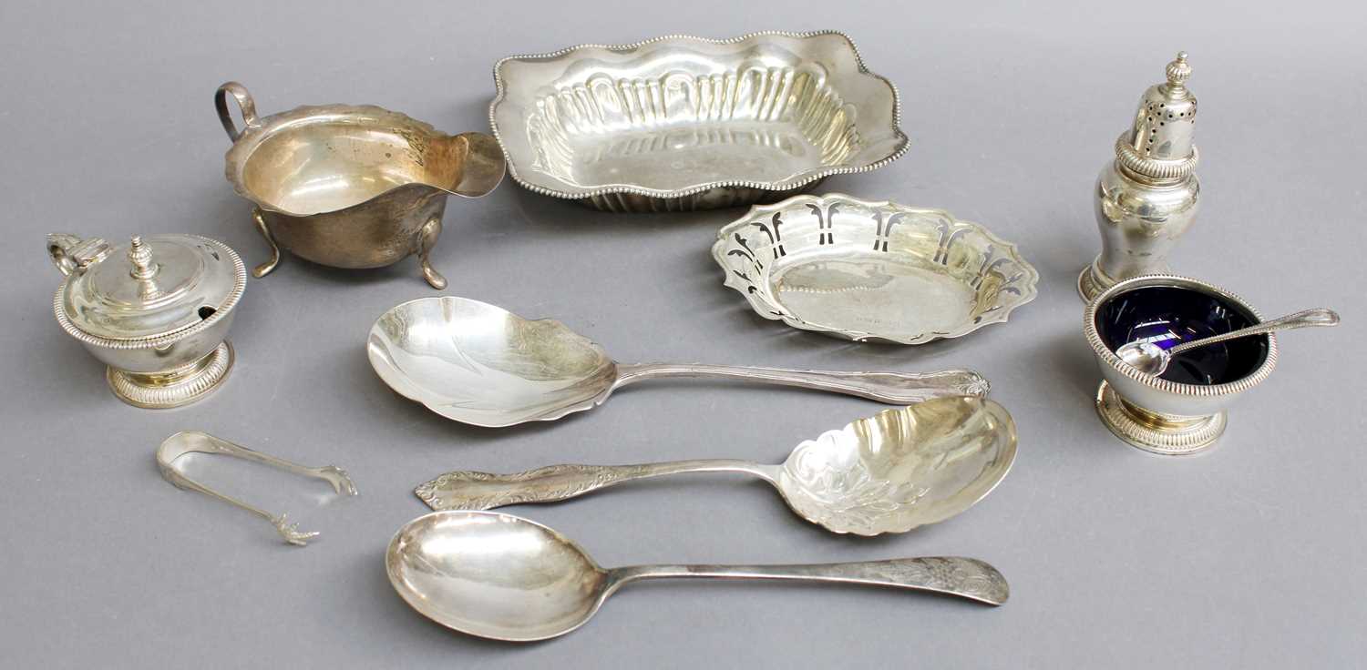 A Collection of Assorted Silver and Silver Plate, the silver comprising an American oblong dish;