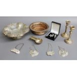 A Collection of Silver and Silver Plate, the silver comprising a pierced-shaped pedestal bowl,