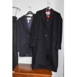 An Aquascutum Navy Wool Coat, a Jaegar navy blazer, a Jaeger scarf and two silk cravats for the