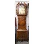 A Victorian Oak and Mahogany Eight-Day Longcase Clock, circa 1850, 14" painted arch dial signed Thos