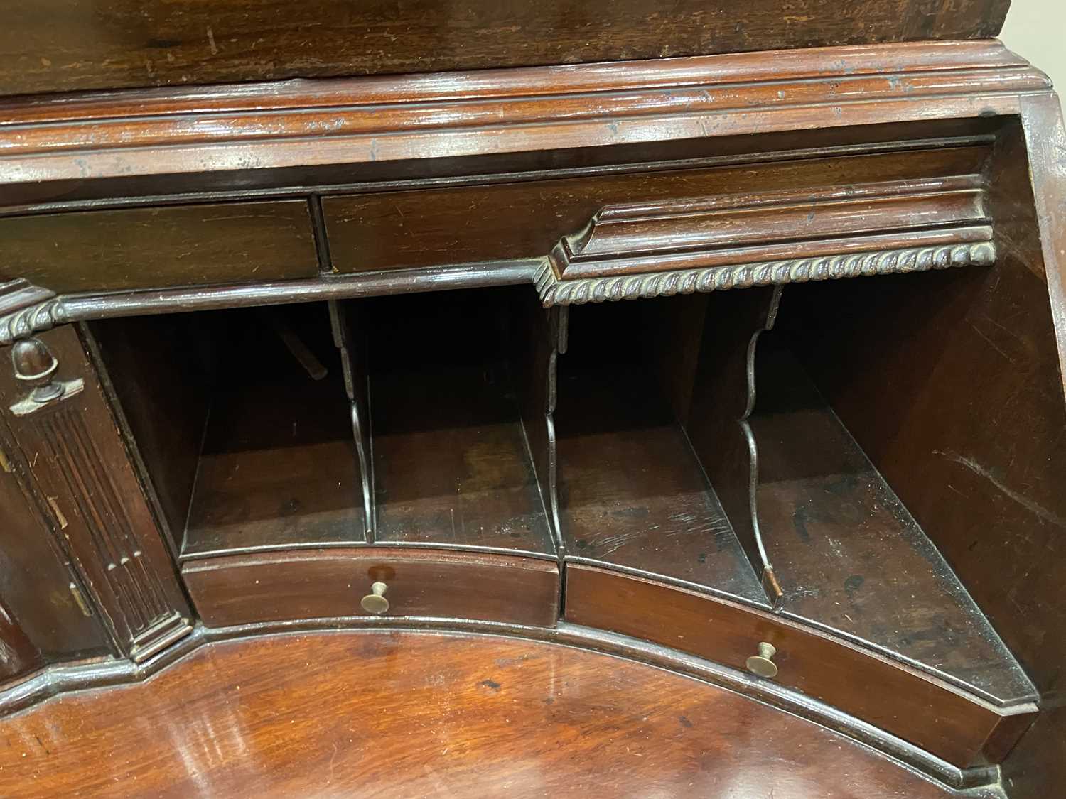 A George III Mahogany Bureau Bookcase, circa 1770, the moulded, dentil and blind fret-carved - Image 9 of 22