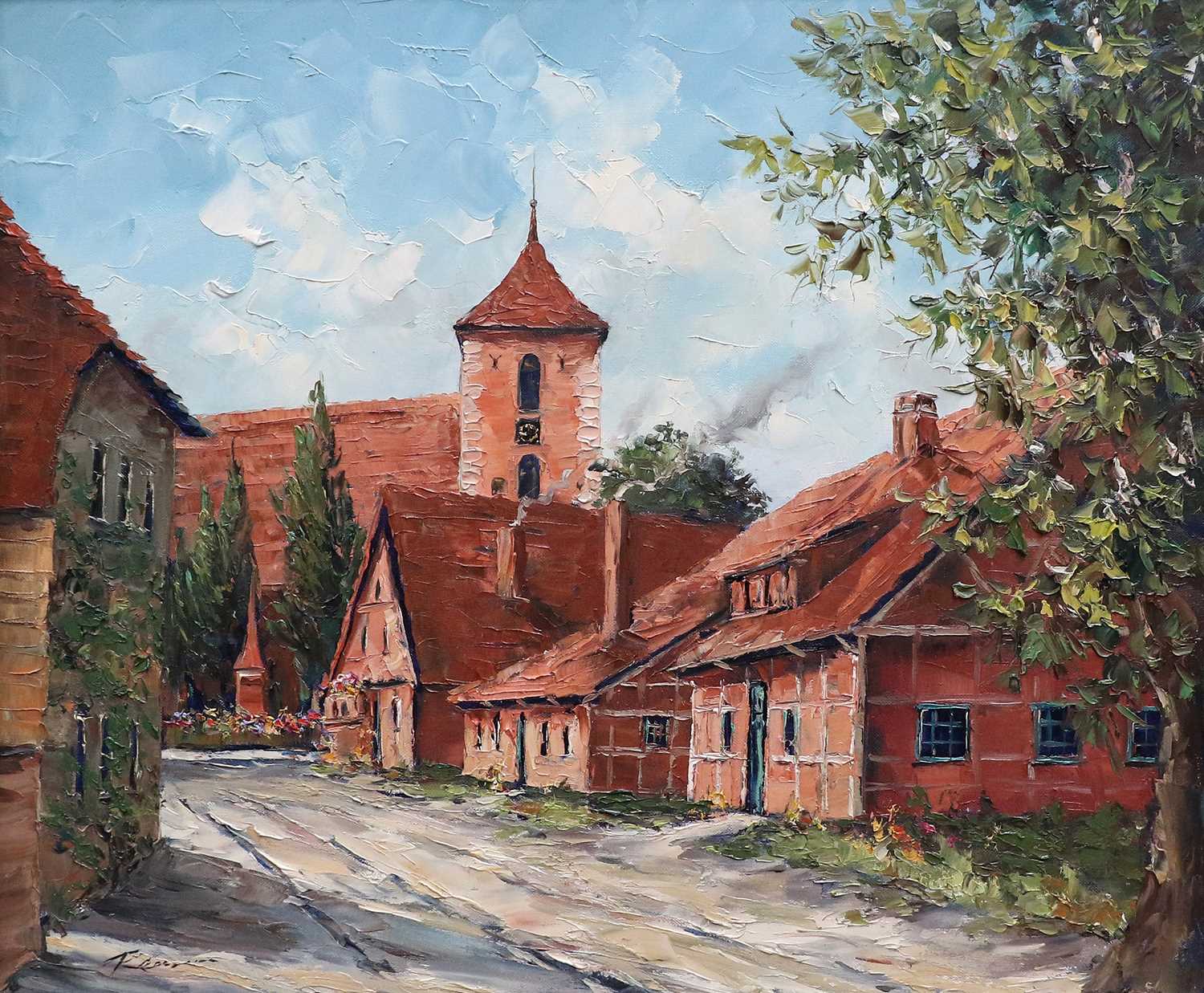 Continental School (20th century)A street scene in summer lightIndistinctly signed, oil on canvas;