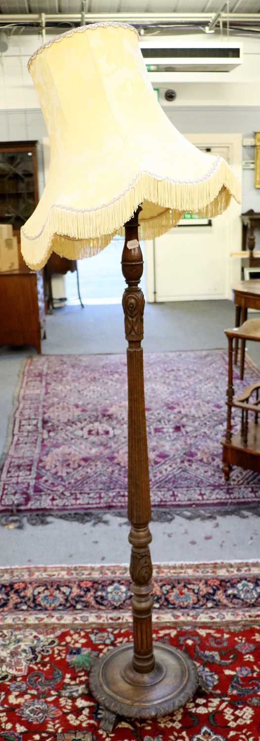 An Oak Standard Lamp, with tightly fluted column on acanthus supports, An Inlaid Mahogany Purdonium, - Image 3 of 7