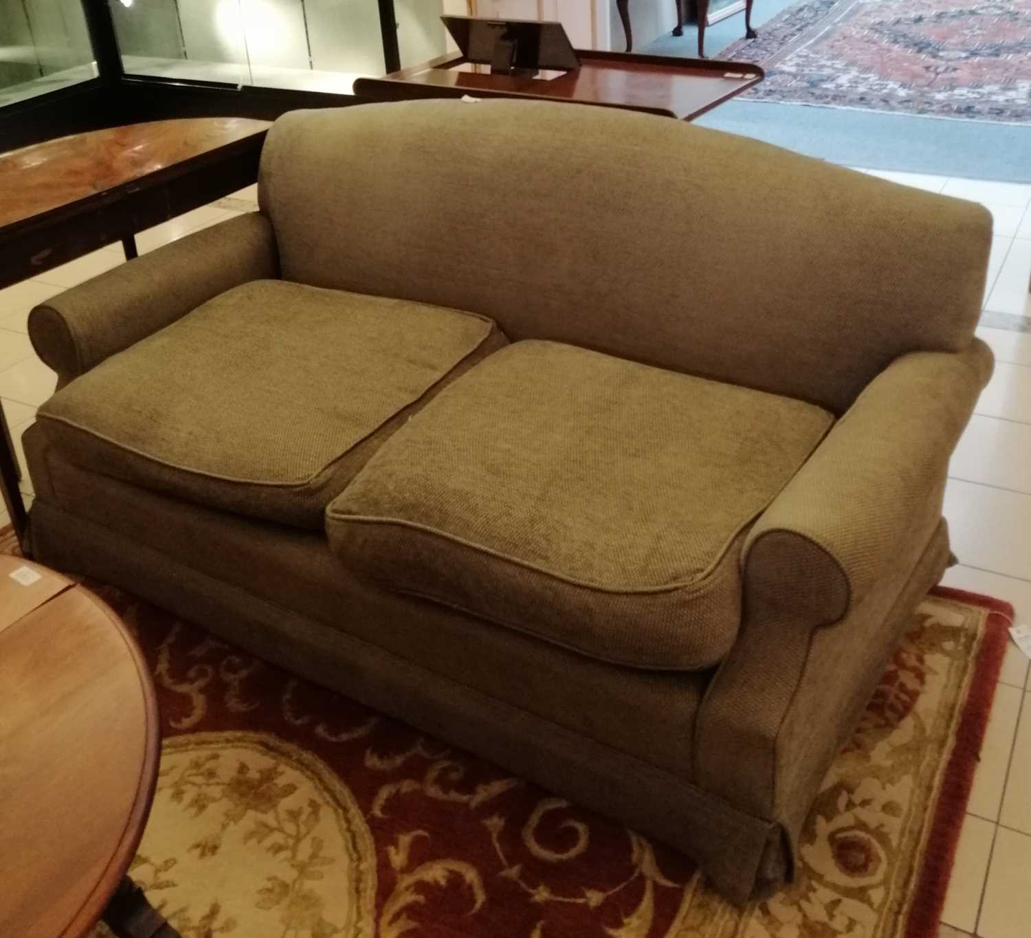 A Small Cottage Sofa, upholstered in grey, 175cm