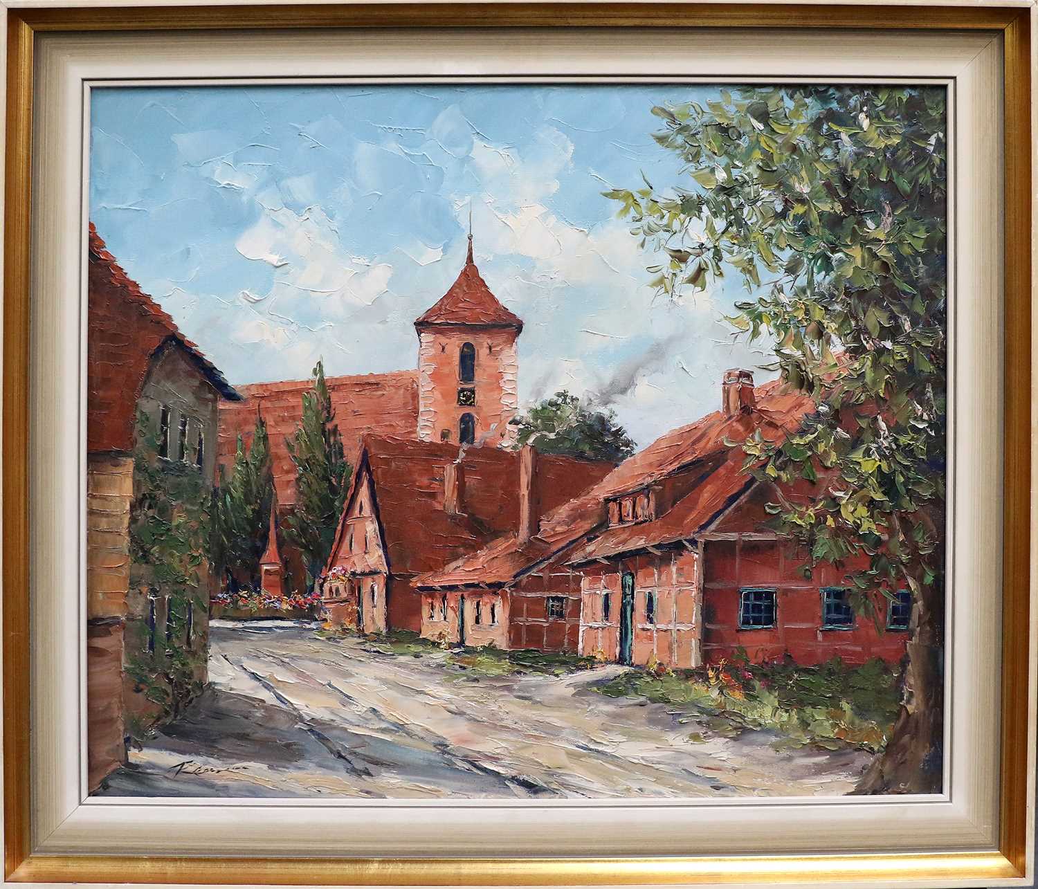 Continental School (20th century)A street scene in summer lightIndistinctly signed, oil on canvas; - Image 2 of 4