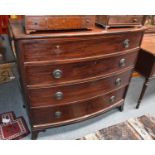 A George IV Mahogany Bow Fronted Chest of Drawers, raised on splay bracket supports, 115cm by 56cm