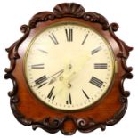 A Victorian Carved Mahogany Drop-Dial Passing Strike Wall Clock, circa 1850, single fusee movement