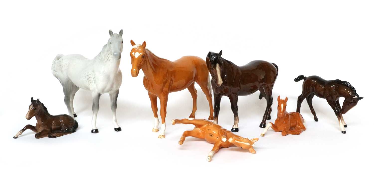 Beswick Horses Including: Swish Tail Horse, model No. 1182, grey gloss, Mare (Facing Left), model