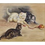 German School (20th Century) Kittens Playing With An Apple Initialled A*V*K, oil on canvas, together