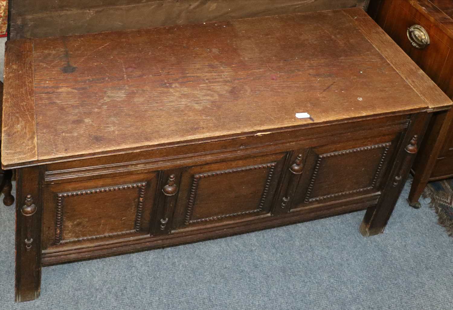 An Oak Standard Lamp, with tightly fluted column on acanthus supports, An Inlaid Mahogany Purdonium, - Image 6 of 7