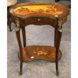 A French Kingwood Two-Tier Occasional Table, late 19th century, of kidney form and with pierced