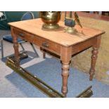 A Victorian Pine Two Drawer Table, bearing plaque for Redmayne, May & Co, Triumph Works,