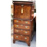 A Reproduction Burr Walnut and Crossbanded Secretaire Abbatant, of small proportions, 58cm by 43cm