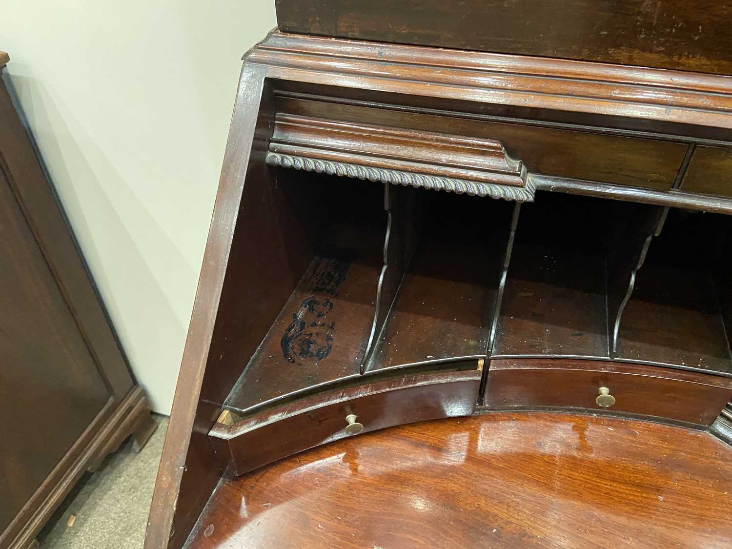 A George III Mahogany Bureau Bookcase, circa 1770, the moulded, dentil and blind fret-carved - Image 8 of 22