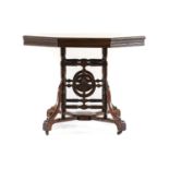 A Victorian Oak Octagonal Shaped Centre Table, the reeded edge above turned spindle supports