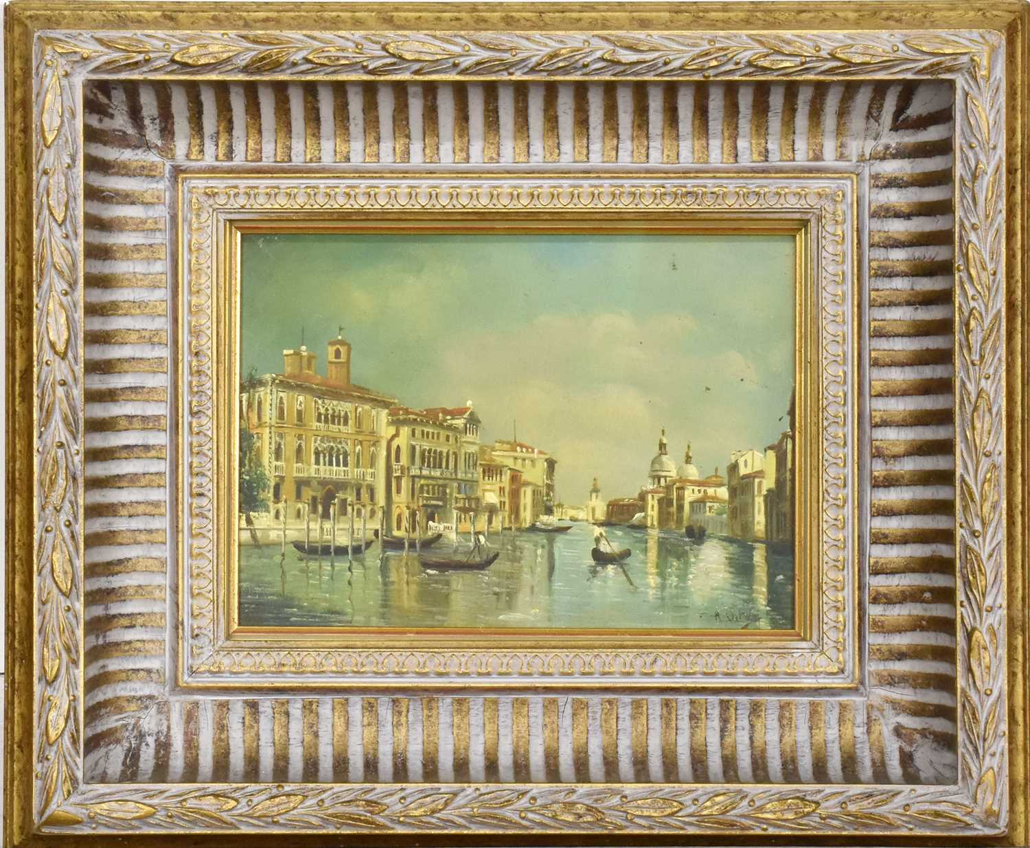 A*Vita (19th century) Venetian canal scene with gondola Signed, oil on board - Image 2 of 2