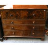 A Victorian Mahogany Straight Fronted Chest of Drawers, crossbanded with cock beading and raised