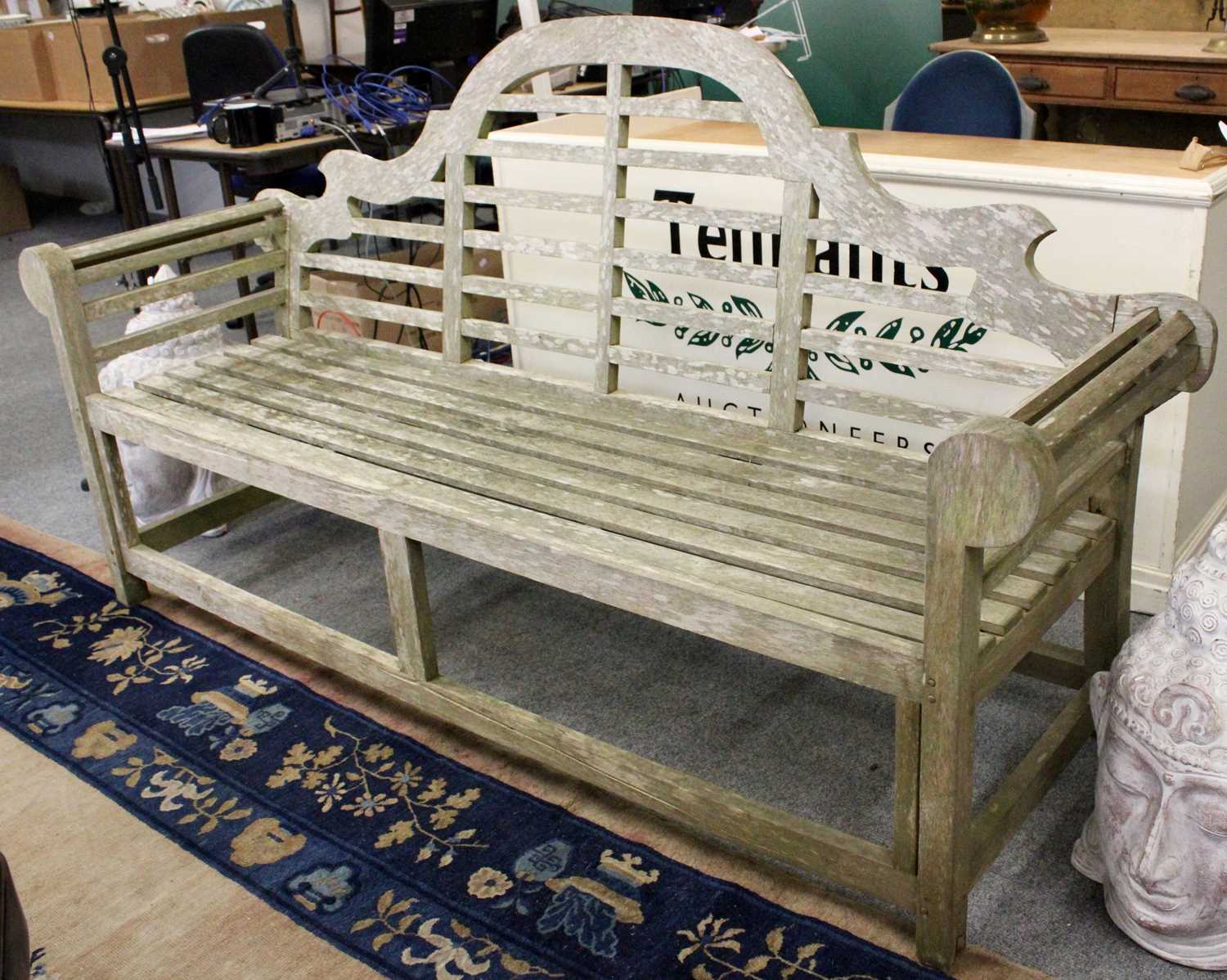 A Lunchen's Garden Bench, in the Chinese style, 194cm by 59cm by 104cm
