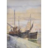 Joseph West NBA (1882-1958) 'A Dull Day, Whitby Harbour' Signed, Watercolour, together with a framed