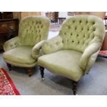 A Matched Pair of Victorian Button Back Chairs, on turned legs