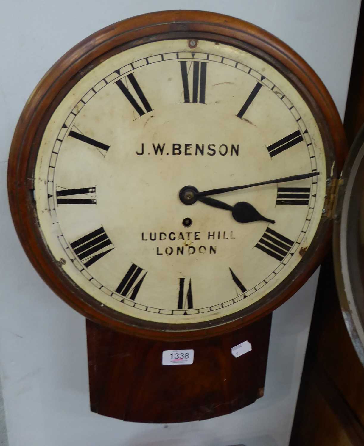 A Mahogany 12" Drop Dial Wall Timepiece, 19th century, signed J.W Benson, Ludgate Hill, London, 50cm - Image 6 of 12