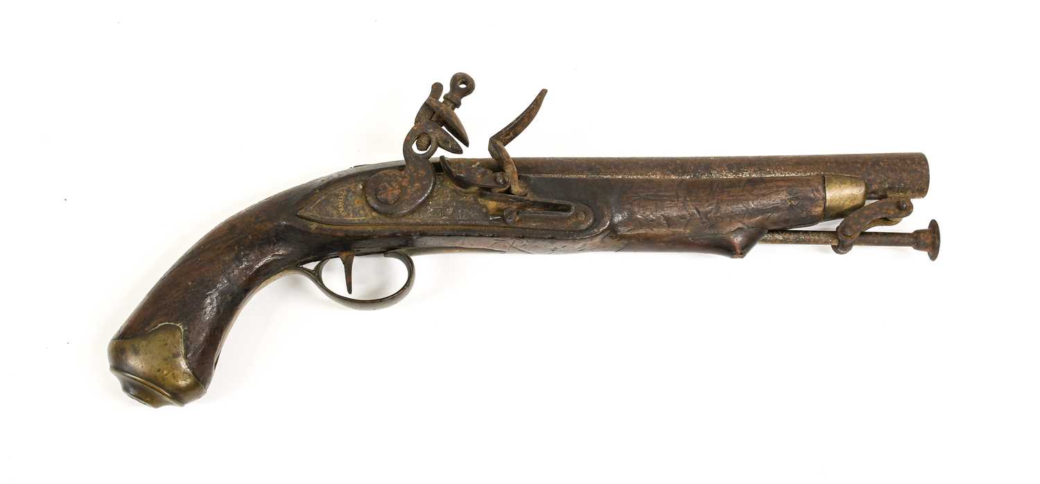 An Early 19th Century New Land 16 Bore Flintlock Pistol, the 22.5cm round steel barrel with London