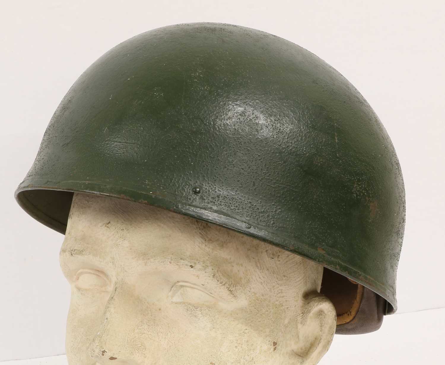 A Second World War Despatch Rider's Helmet, with dark green finish, felt padded liner, leather - Image 3 of 4