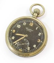 A Second World War British Military Pocket Watch by Cortébert, the black enamel dial with luminous