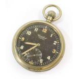 A Second World War British Military Pocket Watch by Cortébert, the black enamel dial with luminous