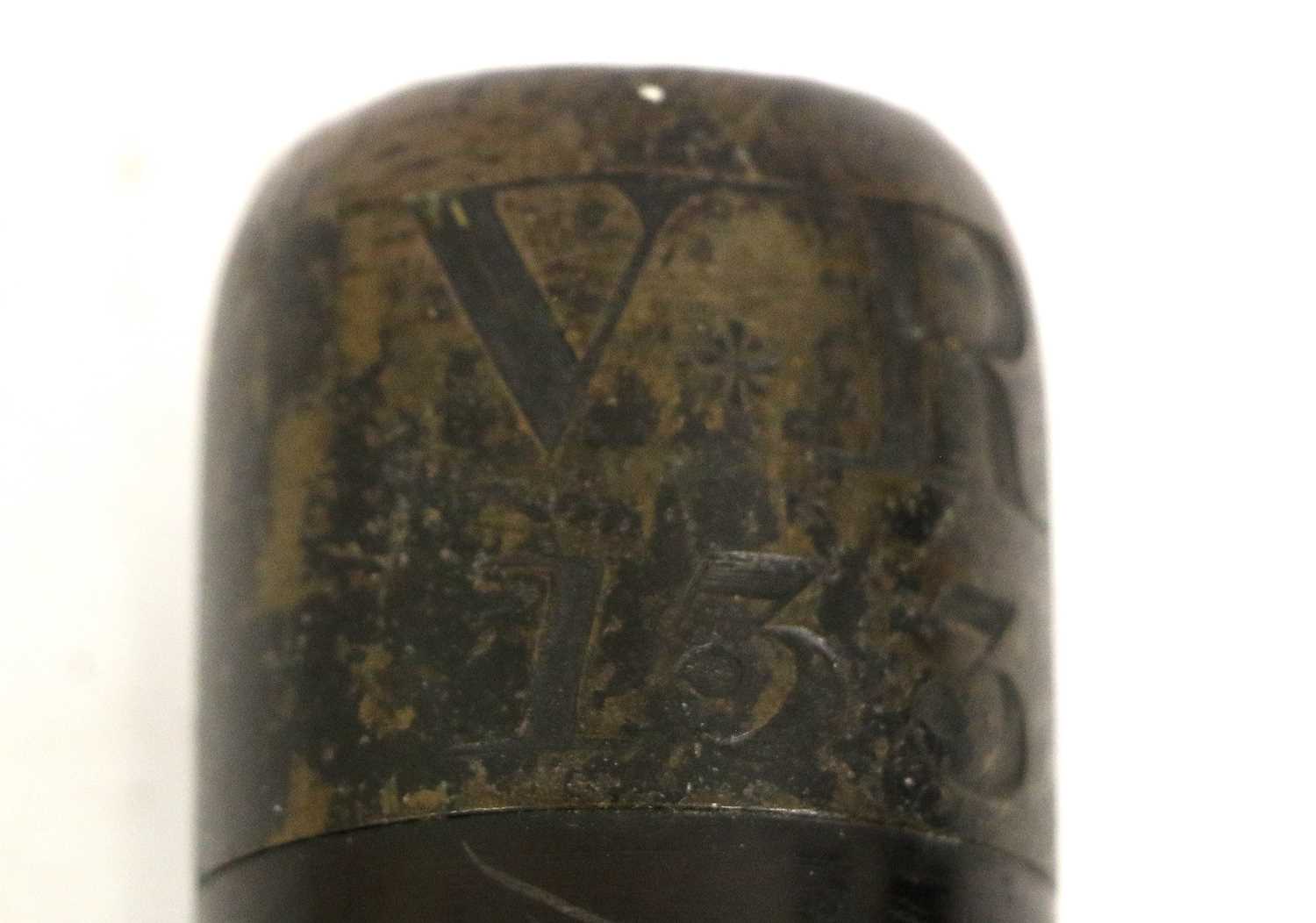 A Victorian Ebony Police Truncheon, the weight brass head engraved VR/133, the lower section of - Image 4 of 7