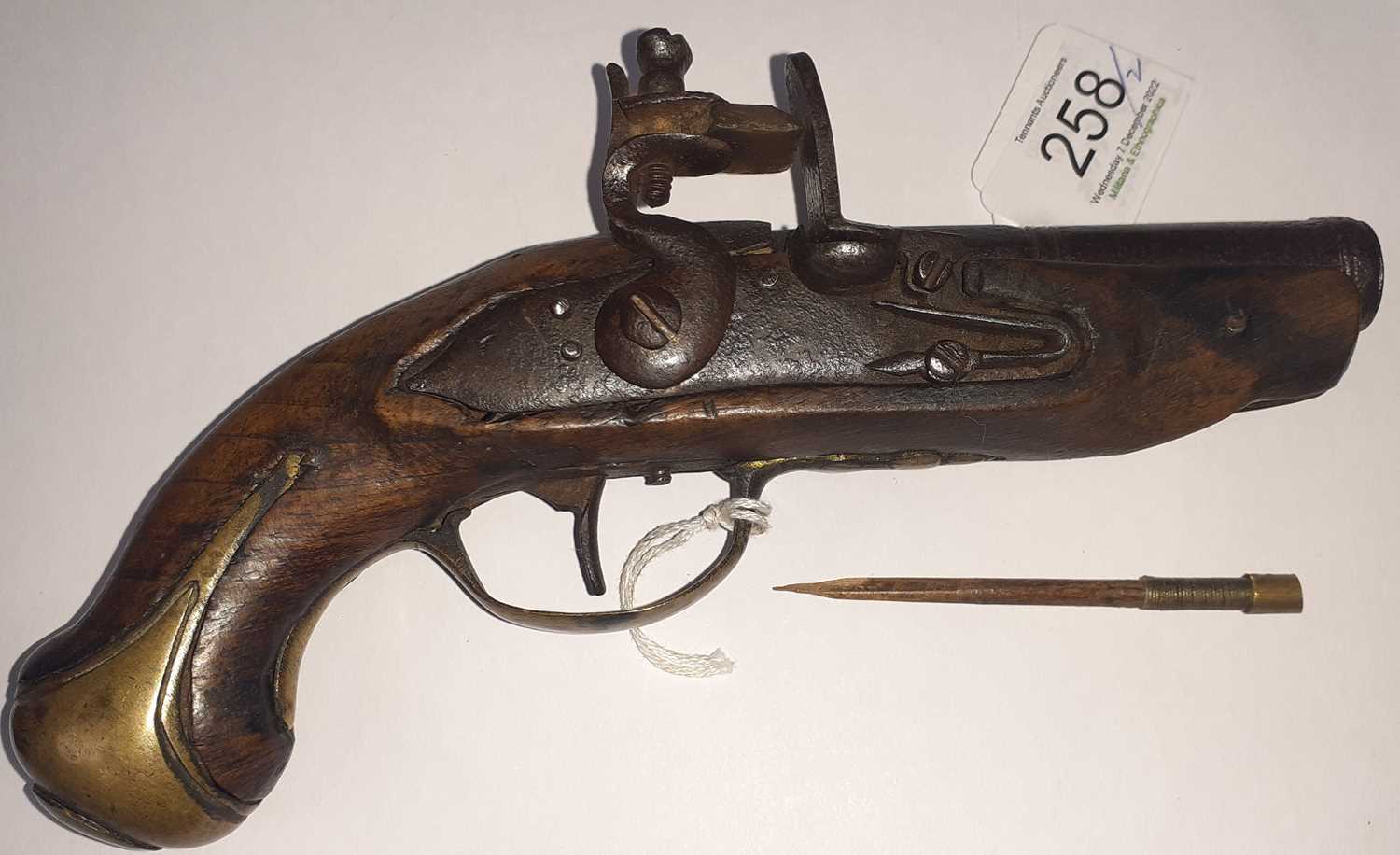 An 18th Century Small Flintlock Pocket Pistol, the 8cm round barrel octagonal at the breech and - Image 2 of 10