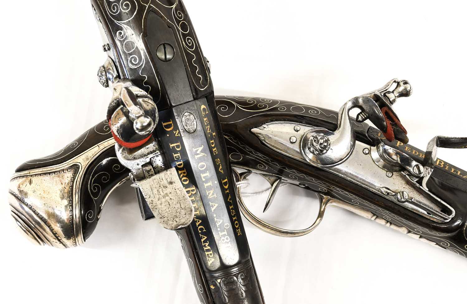A Pair of Early 19th Century Spanish Flintlock Duelling Pistols by Astiazaran and Presented to Don - Image 4 of 6