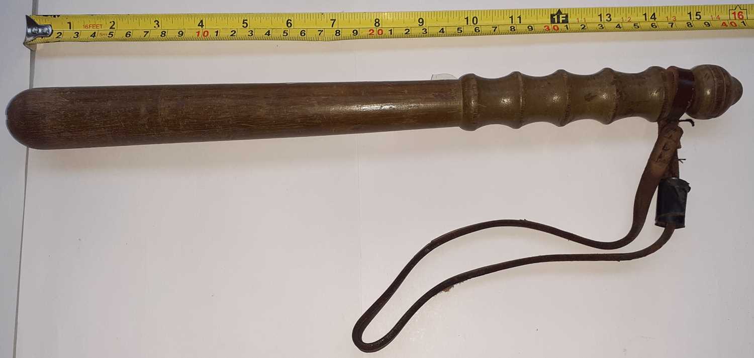 A Victorian Ebony Police Truncheon, the weight brass head engraved VR/133, the lower section of - Image 6 of 7