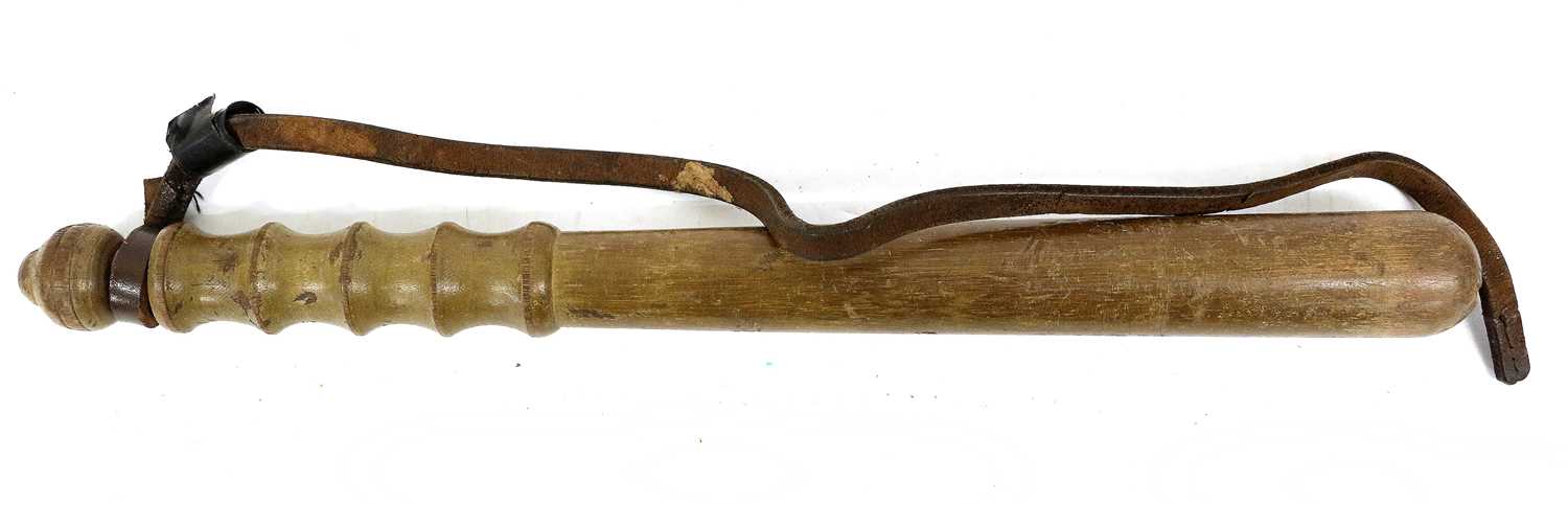 A Victorian Ebony Police Truncheon, the weight brass head engraved VR/133, the lower section of - Image 2 of 7