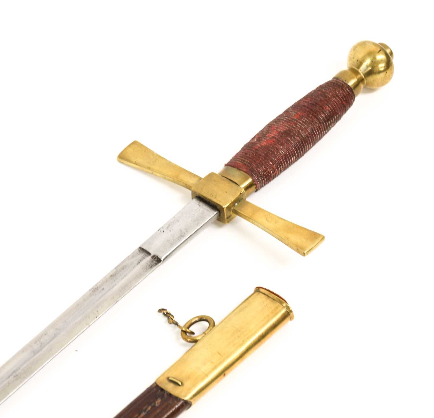 A Fraternity Type Sword, with 80cm single edge plain fullered steel blade, brass cruciform hilt with - Image 2 of 2