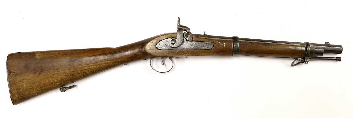 A 19th Century Two Band Percussion Carbine, the 36cm octagonal steel barrel with V rear sight, the - Image 4 of 7