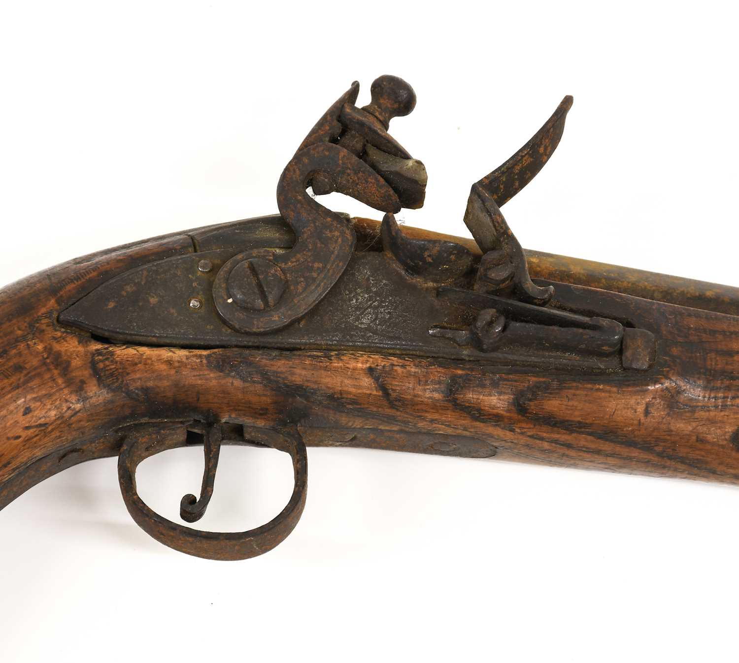A 19th Century Continental Flintlock 20 Bore Service Pistol, the 34cm round steel barrel octagonal - Image 2 of 2