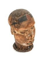 A 19th Century Ekoi Small Wood Headdress, the hair half painted black and with metal studs, with