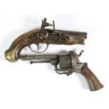 An 18th Century Small Flintlock Pocket Pistol, the 8cm round barrel octagonal at the breech and