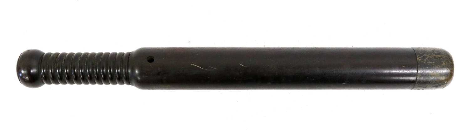 A Victorian Ebony Police Truncheon, the weight brass head engraved VR/133, the lower section of - Image 3 of 7