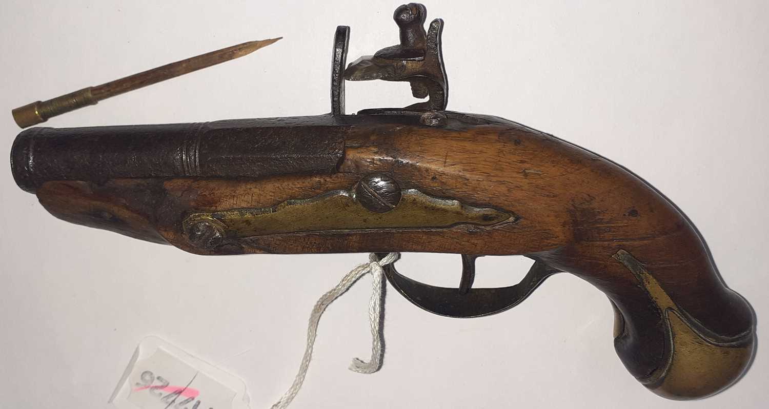 An 18th Century Small Flintlock Pocket Pistol, the 8cm round barrel octagonal at the breech and - Image 3 of 10