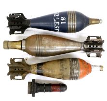 An Inert 81mm Mortar Bomb, stamped PAS 1932 52 45 PAM 56, with brass fuse; two Inert Drill Examples,