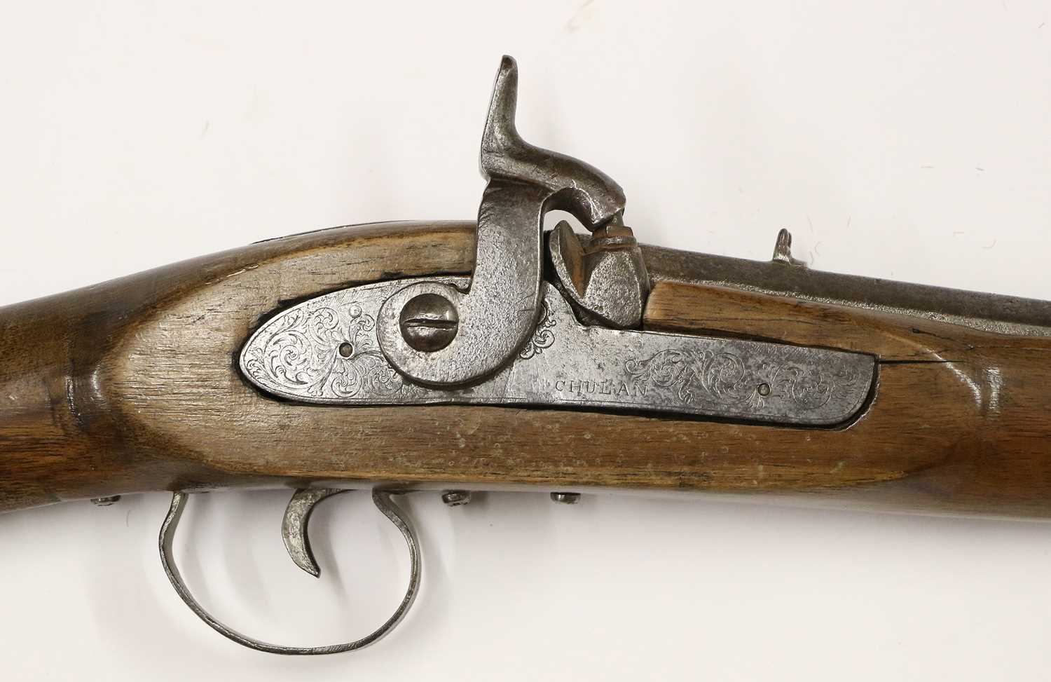 A 19th Century Two Band Percussion Carbine, the 36cm octagonal steel barrel with V rear sight, the - Image 5 of 7