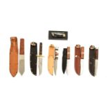 Three Hunting Knives William Rodgers, Sheffield, one with antler grip with aluminium pommel and