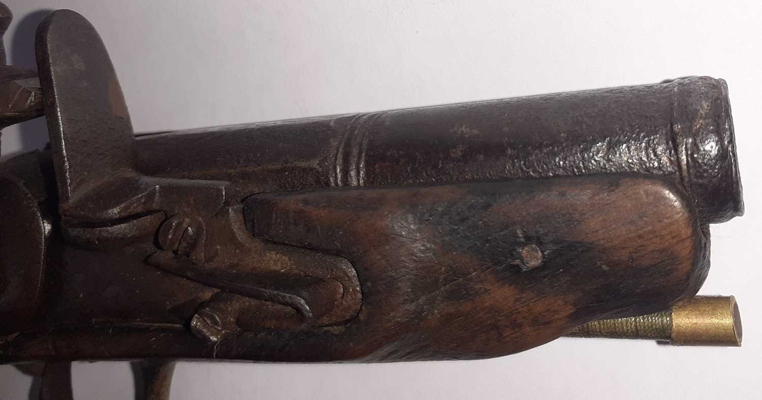 An 18th Century Small Flintlock Pocket Pistol, the 8cm round barrel octagonal at the breech and - Image 5 of 10