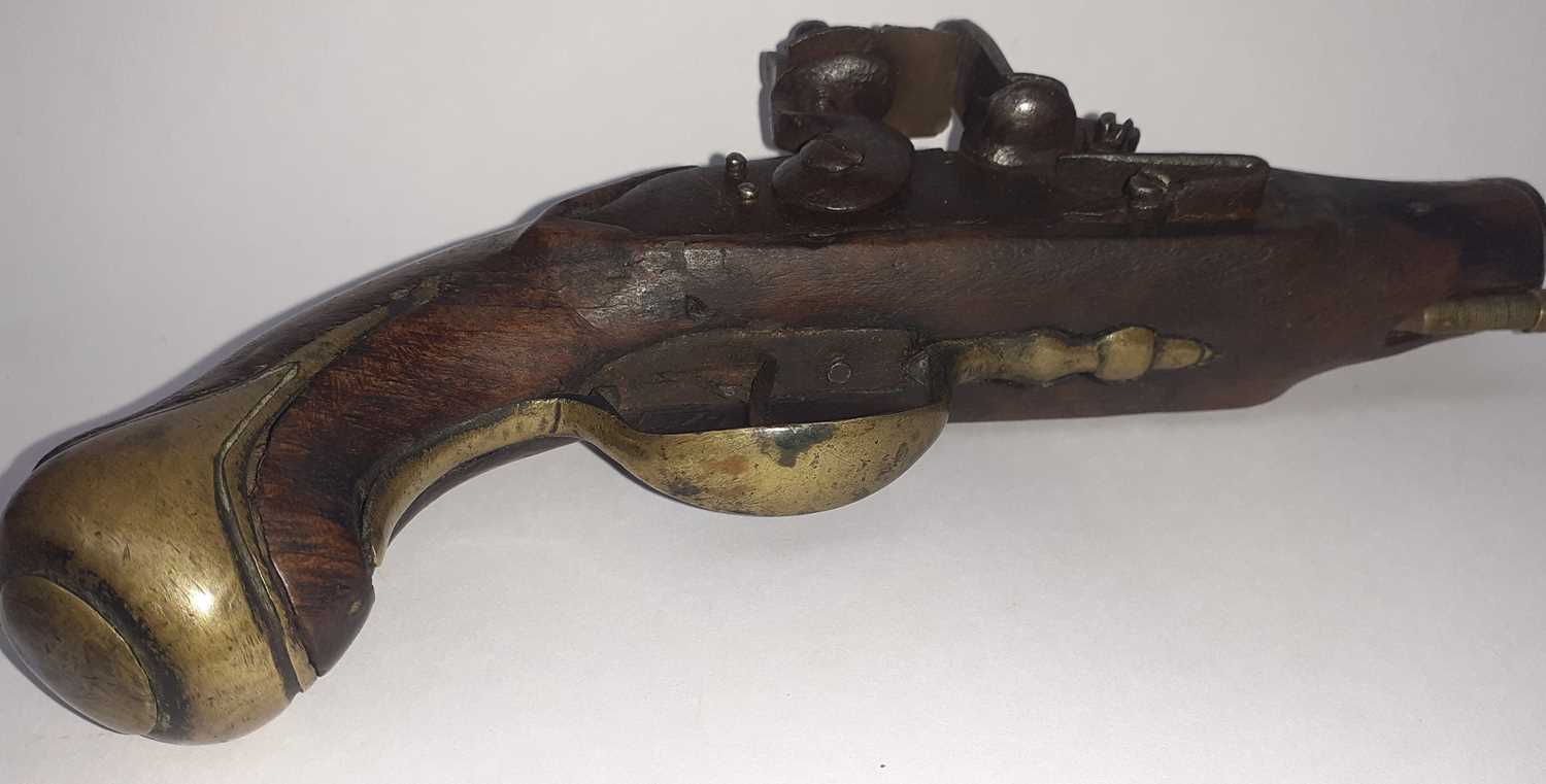 An 18th Century Small Flintlock Pocket Pistol, the 8cm round barrel octagonal at the breech and - Image 4 of 10